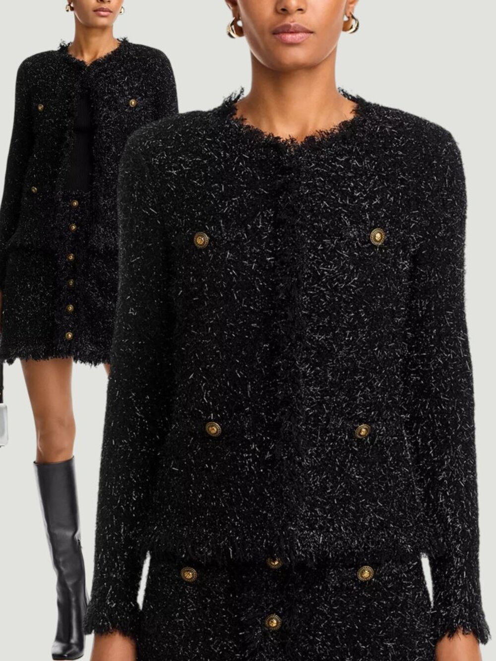 AQUA Women's Black Eyelash Cotton Blend Texture Jacket Size XS 8406